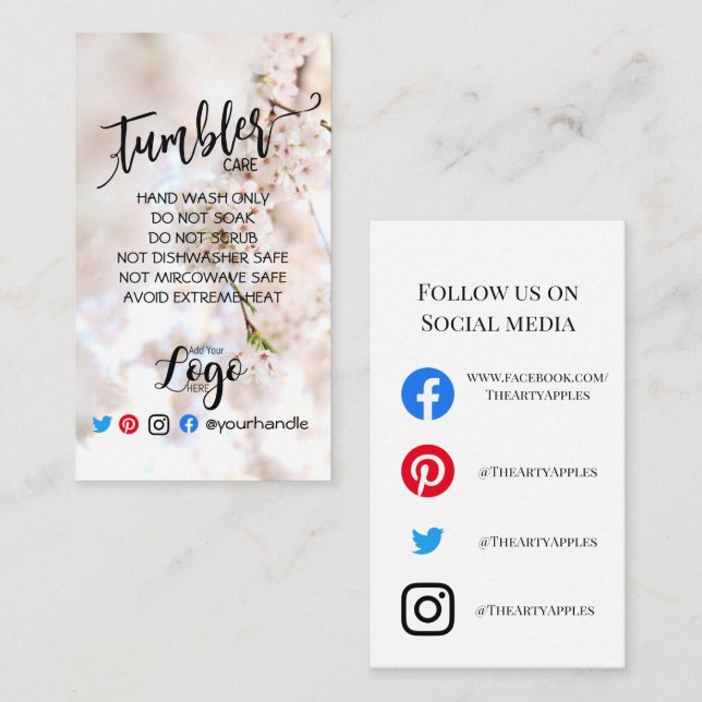 Carte De Visite AJOUTEZ VOTRE LOGO SOIN Fleurs vinyle rose (Devant / Derrière)