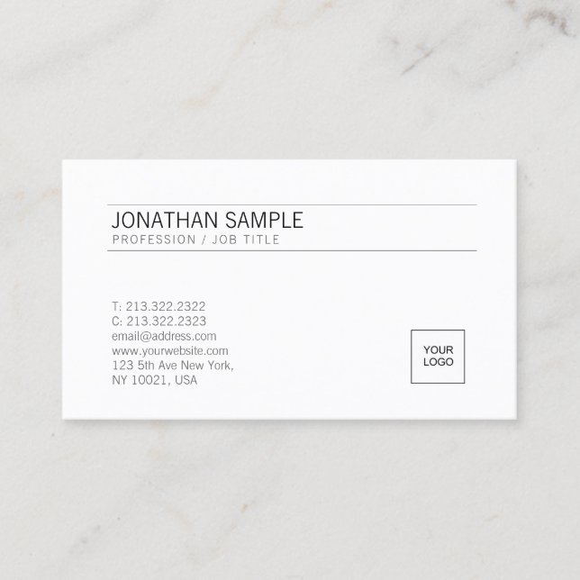 Carte De Visite Ajoutez votre professionnel simple blanc élégant (Devant)