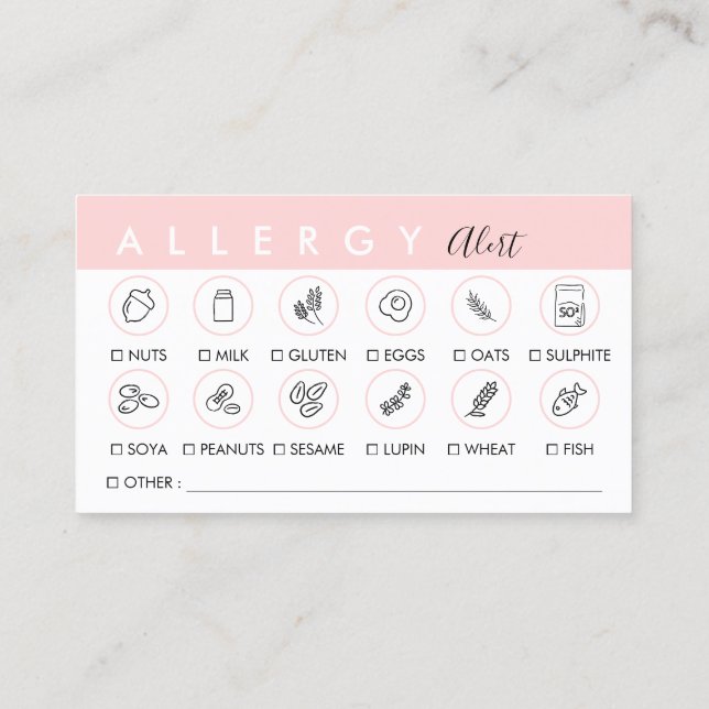 Carte De Visite Alerte d'allergie alimentaire (Dos)