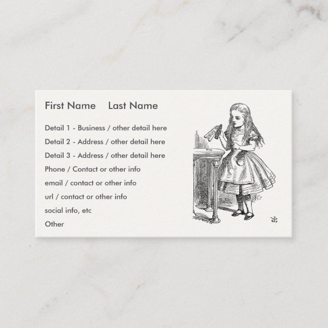 Carte De Visite Alice au pays des merveilles, tenir la bouteille " (Devant)