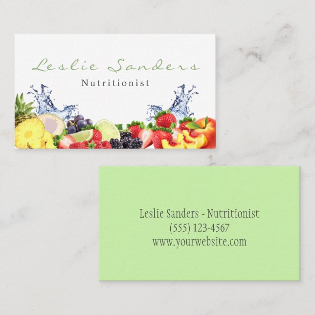 Carte De Visite Alimentation en eau et fruits nutritionniste (Devant / Derrière)