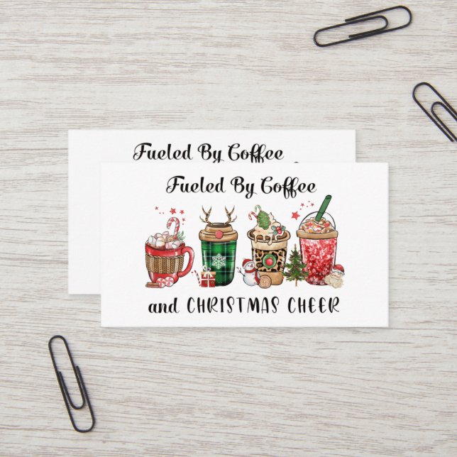 Carte De Visite Alimenté par Café et Noël (Devant/Arrière en situation)