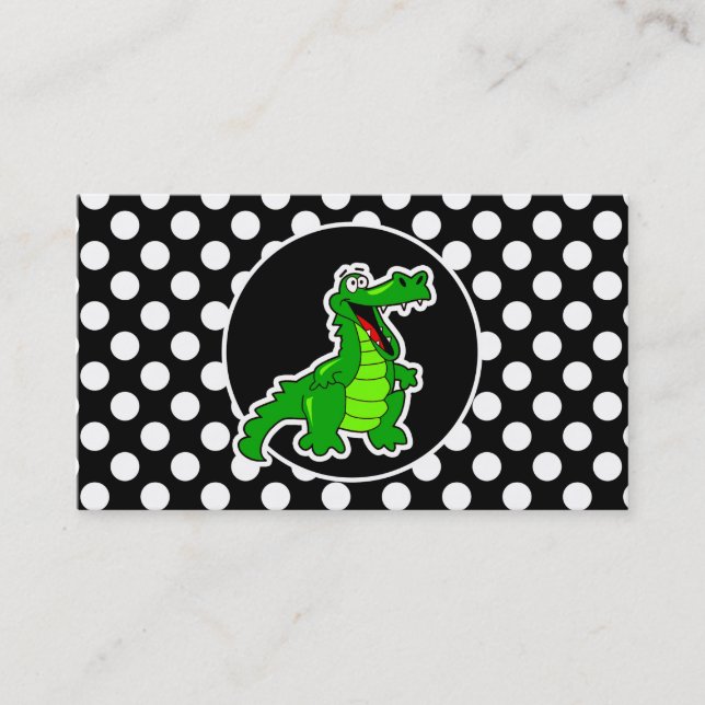 Carte De Visite Alligator sur les Pois noirs et blancs (Devant)