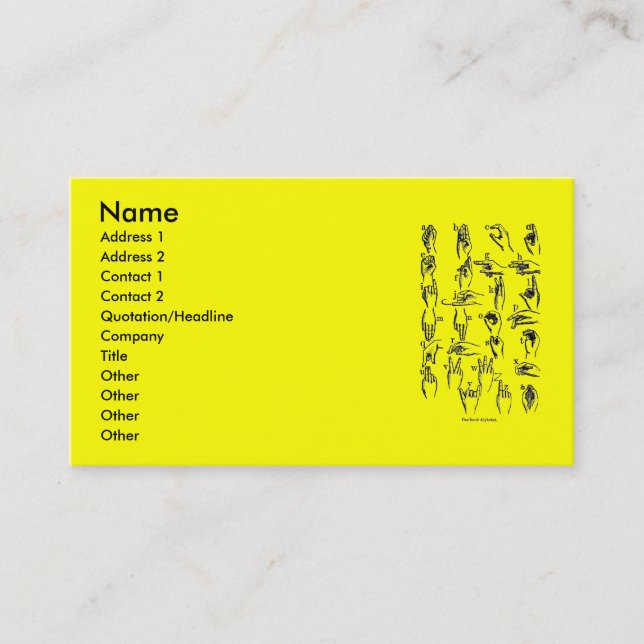 Carte de visite alphabet de langue des signes (Devant)