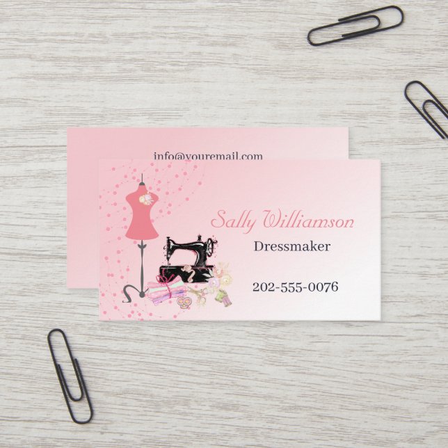 Carte De Visite Altérations de robe nuptiale avec QR Code rose (Devant/Arrière en situation)