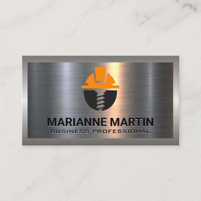 Carte De Visite Aluminium métallique | Logo du Casquette de constr (Devant)