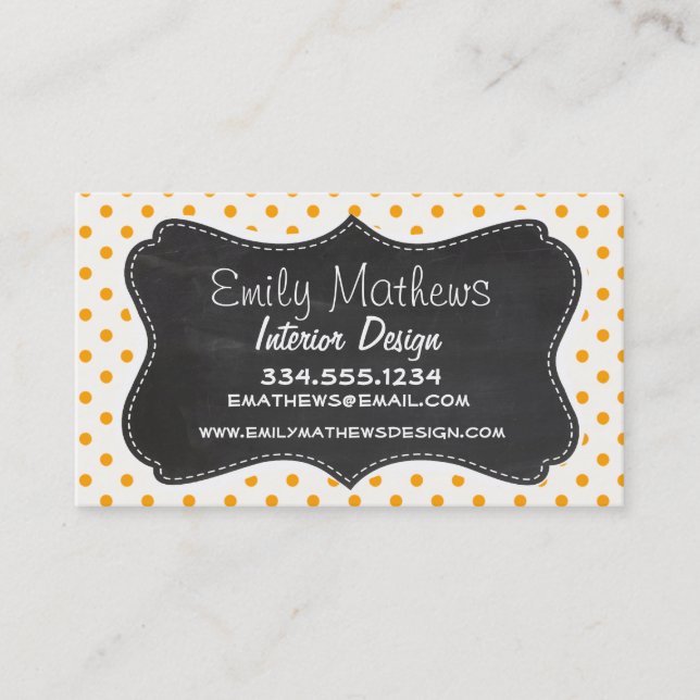 Carte De Visite Amber Pois orange ; Chalboard look (Devant)