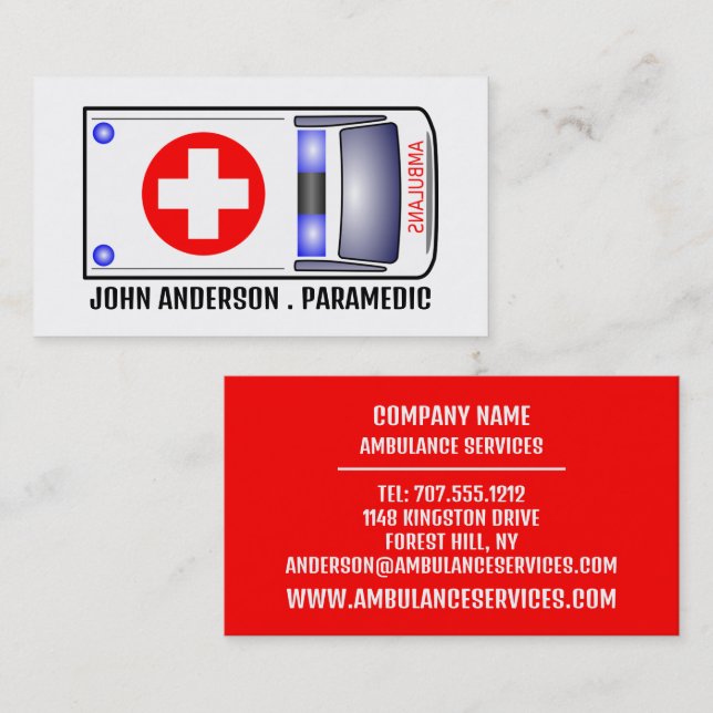 Carte De Visite Ambulance Design, EMT, Paramedic (Devant / Derrière)