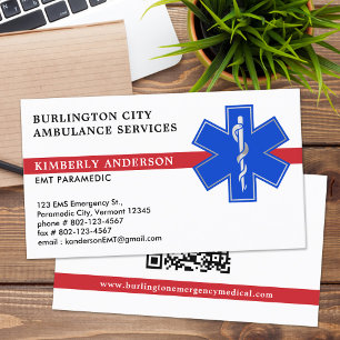 Carte De Visite Ambulance EMT EMS paramédiée Étoile de vie d'urgen
