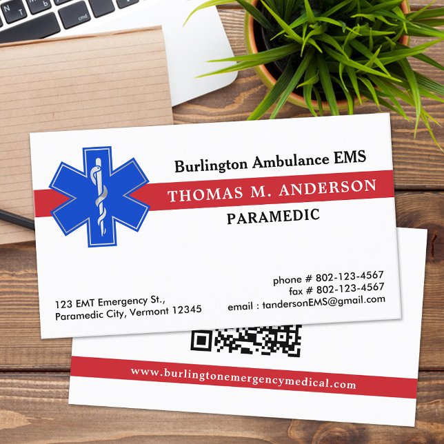 Carte De Visite Ambulance EMT EMS paramétrée Étoile de vie Médical (Créateur téléchargé)