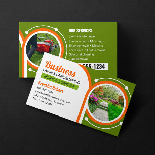 Carte De Visite Aménagement paysager de Green Orange Tonte Entreti