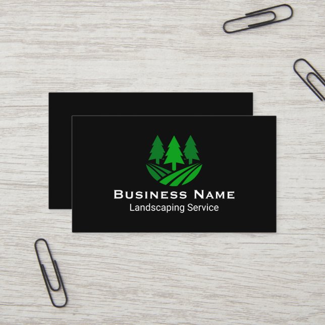 Carte De Visite Aménagement paysager professionnel thème sombre (Devant/Arrière en situation)