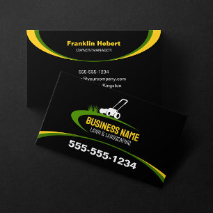 Carte De Visite Aménagement paysager simple noir vert jaune de pel