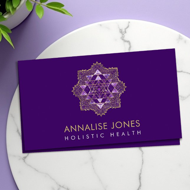 Carte De Visite Amethyst & Gold Sri Yantra / Sri Chakra à Lotus (Créateur téléchargé)