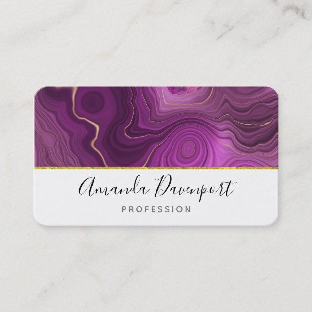 Carte De Visite Améthyste Violet Et Agate Abstrait Or (Devant)