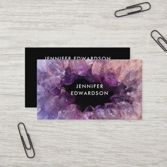 Carte De Visite Améthyste violet gemstone noir professionnel (Devant/Arrière en situation)