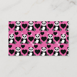 Carte De Visite Amoureux d'animaux ours panda Cœurs noirs Paillett