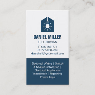 Carte De Visite Ampoule dans un logo de maison Électricien Bleu fo
