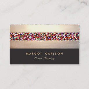 Carte De Visite Amusant Coloré Confetti Gold Striped Party Planner