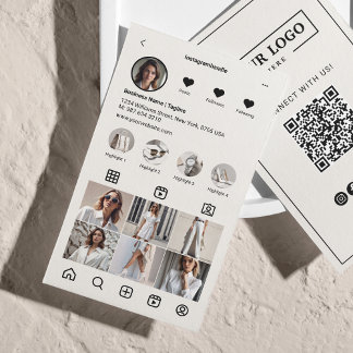 Carte De Visite Analyse Instagram Pour Connecter QR Code Beige