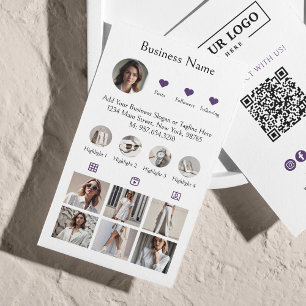 Carte De Visite Analyse Instagram Pour Connecter QR Code Purple
