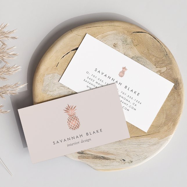 Carte De Visite Ananas Faux Rose Gold & Cameo Blush (Créateur téléchargé)