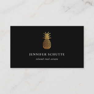 Carte De Visite Ananas Golden Moderne Black & Gold Immobilier