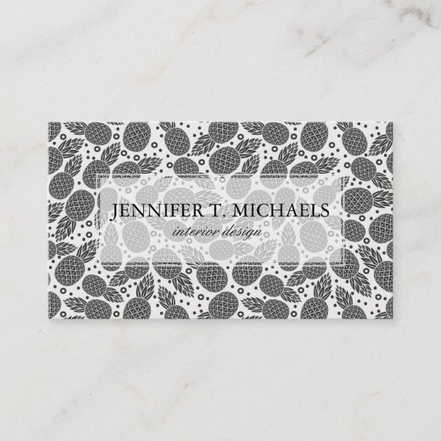 Carte De Visite Ananas monochrome| Monogramme (Devant)