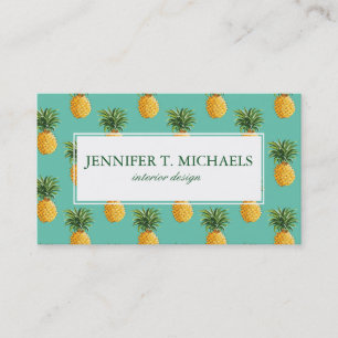 Carte De Visite Ananas tropicaux sur Teal