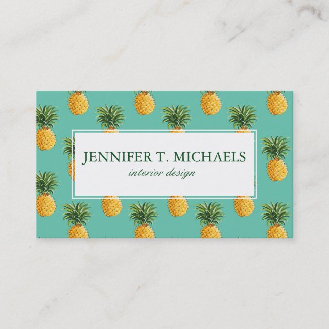 Carte De Visite Ananas tropicaux sur Teal (Devant)