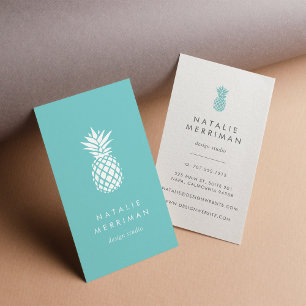 Carte De Visite Ananas Turquoise vertical
