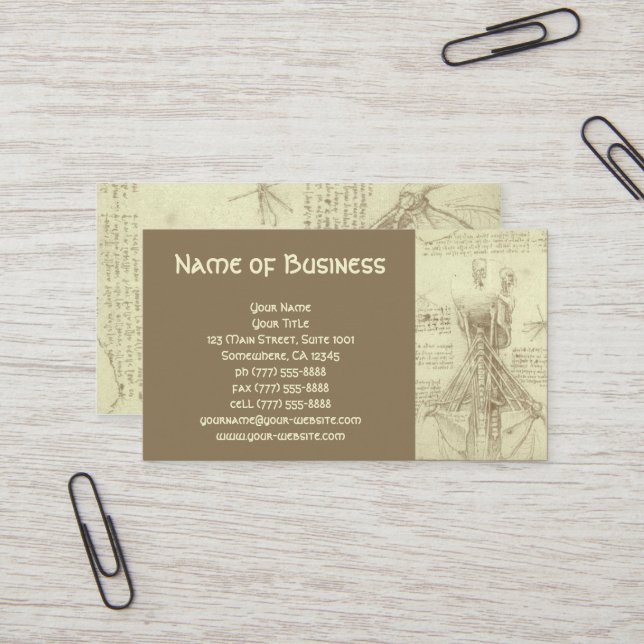 Carte De Visite Anatomie Croquis de colonne vertébrale Leonardo da (Devant/Arrière en situation)