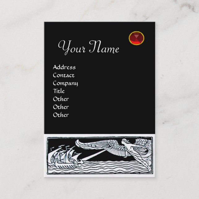 Carte De Visite ANCIENS NAVIRES ROUGE RUBY MONOGRAMME Noir Blanc (Devant)