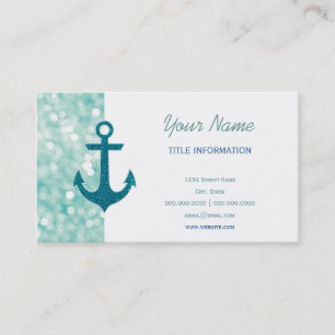Carte De Visite Ancre de Parties scintillant nautique Aqua Bokeh