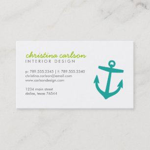 Carte De Visite Ancre marine turquoise mignonne et rayures