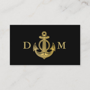 Carte De Visite Ancre Nautione Monogramme Capitaine de Bateau Noir
