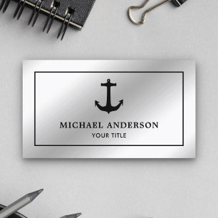 Carte De Visite Ancre Nautione Noire Feuille d'Argent Fausse