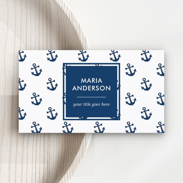 Carte De Visite Ancres nautiques modernes Preppy Marine Bleu Motif (Créateur téléchargé)