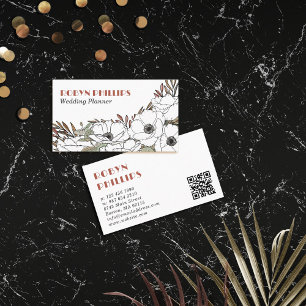Carte De Visite Anémones blanches Palette Boho vert QR Code