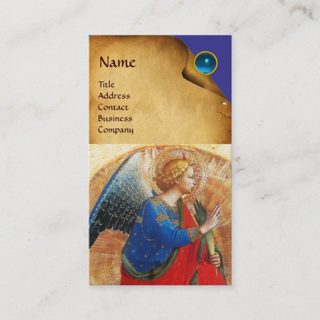 CARTE DE VISITE ANGE EN ROUGE OR ET BLEU (Devant)