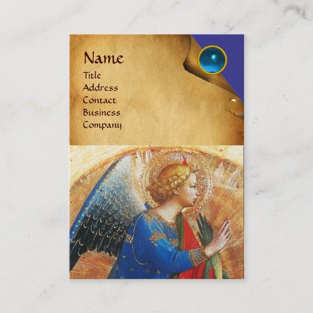 CARTE DE VISITE ANGE EN ROUGE OR ET BLEU (Devant)