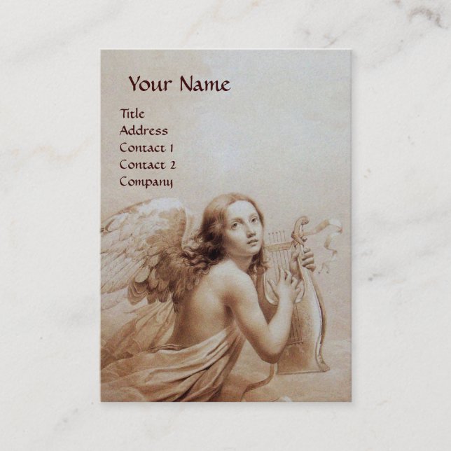 Carte De Visite ANGE JOUER LYRA SUR LES NUAGES, papier perlé (Devant)