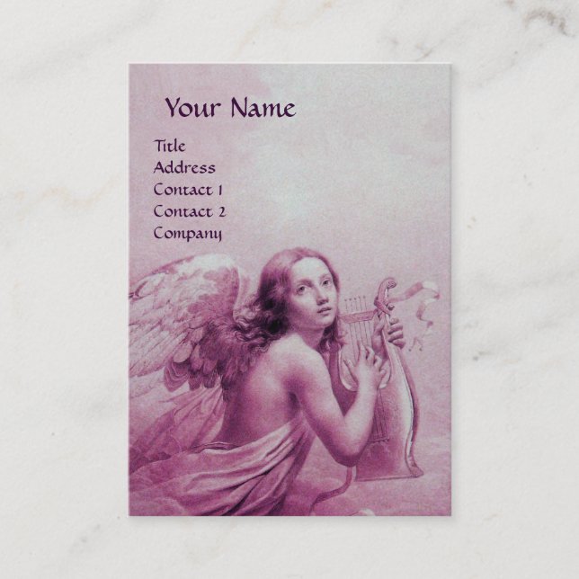 Carte De Visite ANGE JOUER LYRA SUR LES NUAGES, papier perlé (Devant)