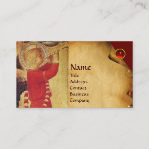 CARTE DE VISITE ANGE MUSICAL EN ROUGE ET OR