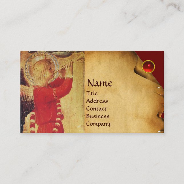 CARTE DE VISITE ANGE MUSICAL EN ROUGE ET OR (Devant)
