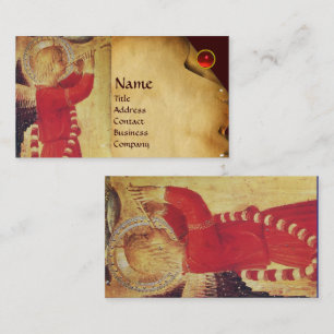 CARTE DE VISITE ANGE MUSICAL EN ROUGE ET OR