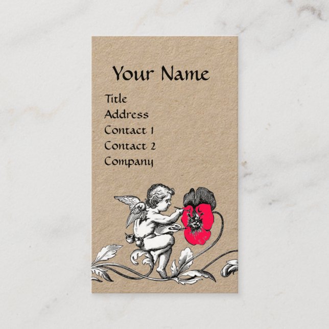 Carte De Visite ANGE PEINTURE D'UNE FLEURS ROSE, MONOGRAM Papier K (Devant)