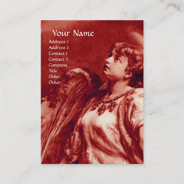 CARTE DE VISITE ANGE ROMANTIQUE AVEC PEUR EN ROUGE ANTIQUE, BLANC (Devant)