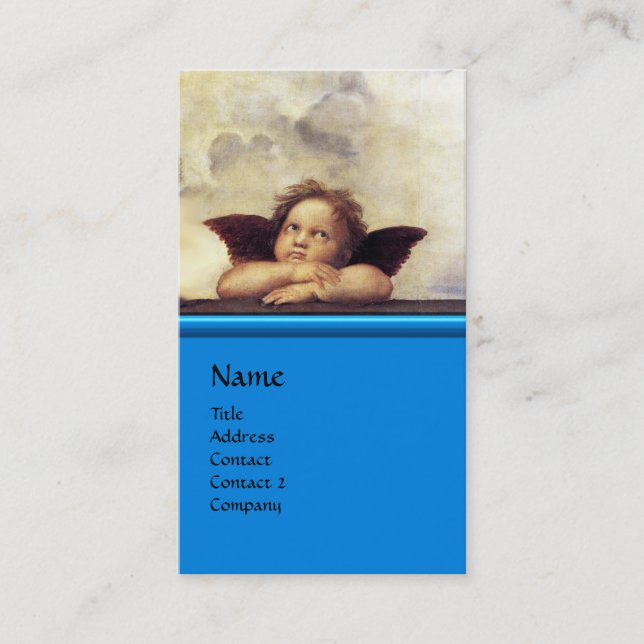 Carte De Visite ANGEL aile Cherub Monogramme bleu saphir argent (Devant)