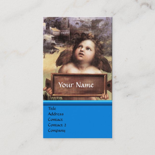 Carte De Visite ANGEL aile Cherub Monogramme bleu saphir argent (Devant)